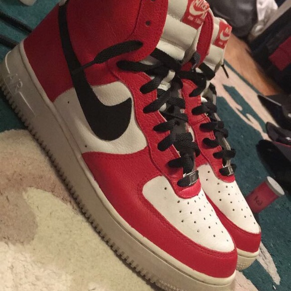 red and black mid top air force ones